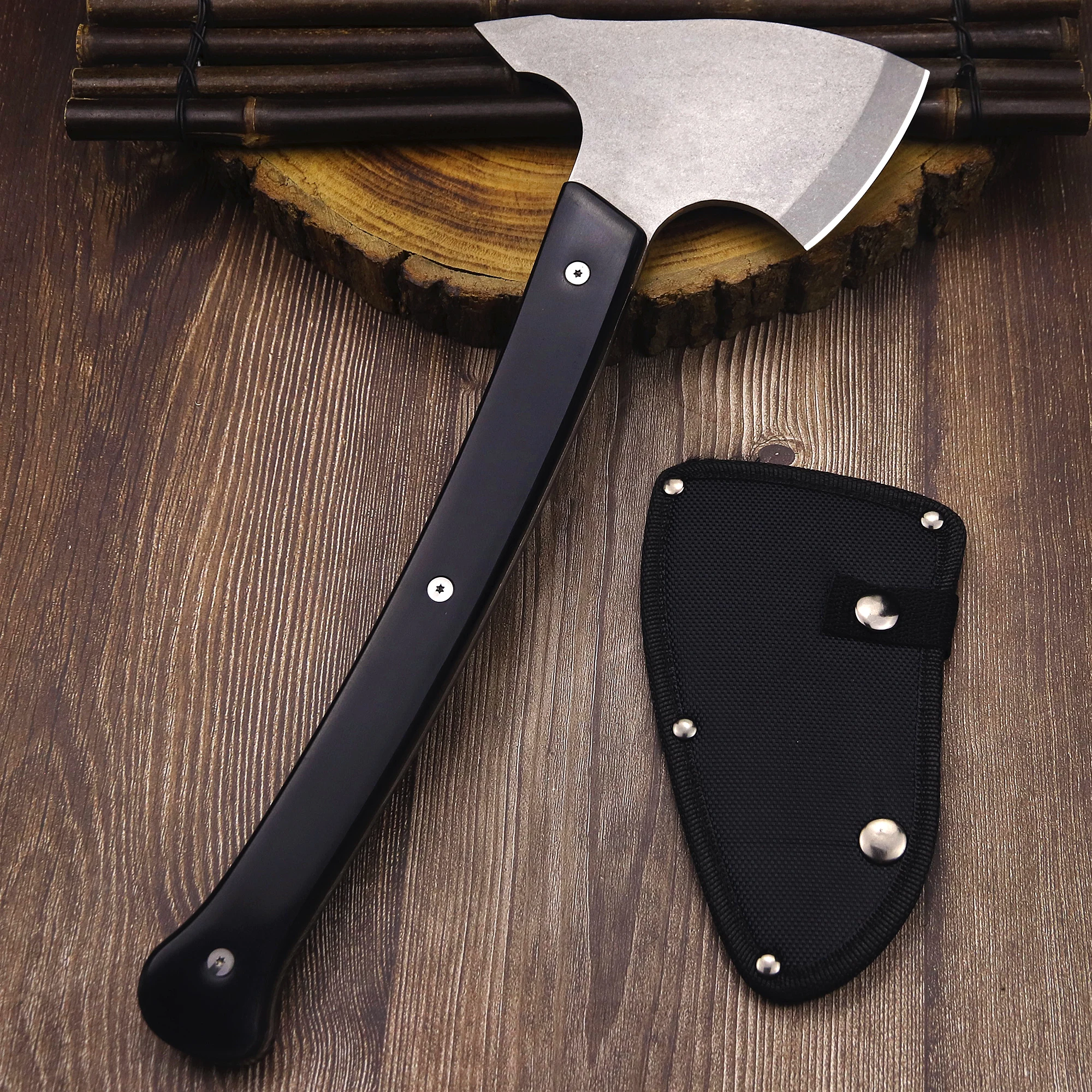 WPKOPYA German Ebony handle D2 steel (15.2 ") Full Tang multi-purpose axe, Tactical outdoor survival Axe, outdoor EDC tool axe 3