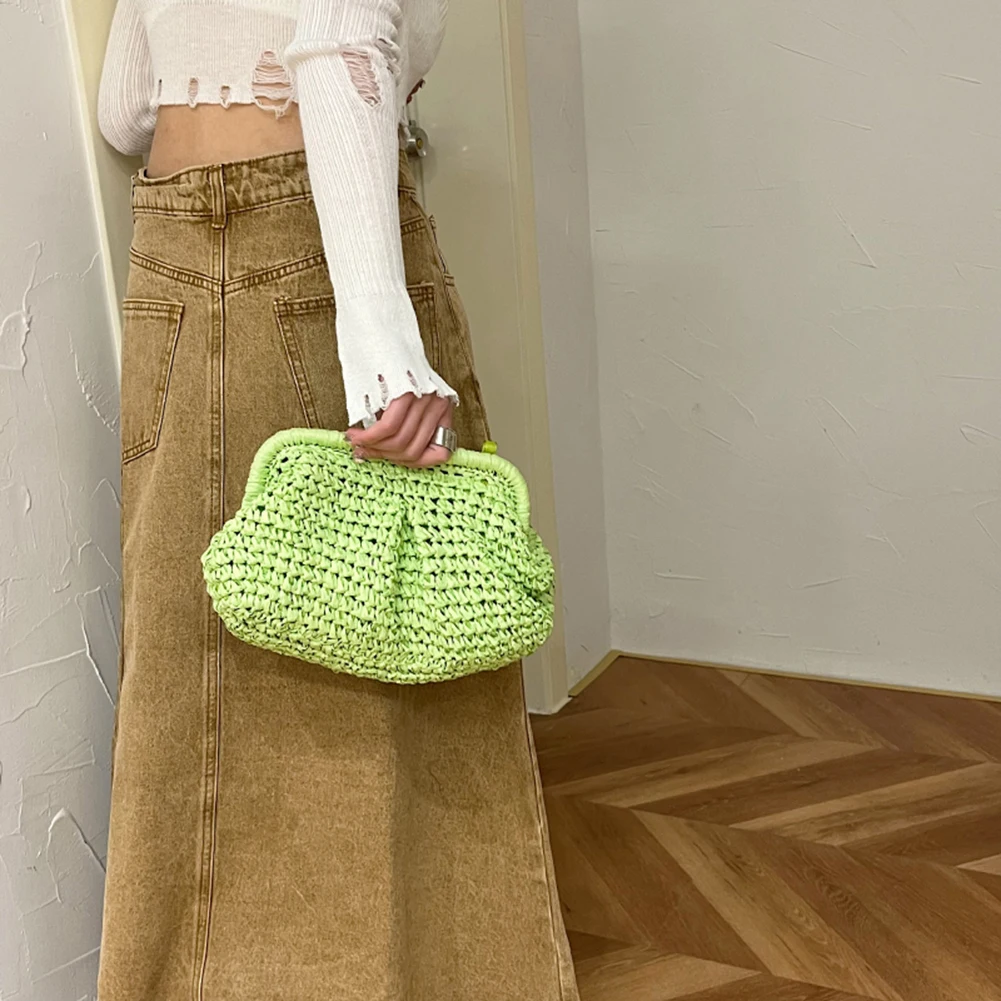 Summer Designer Shoulder Bag Straw Weaving Purse Bag Women Pillow Dumpling Cross Body Chain Beach Bags