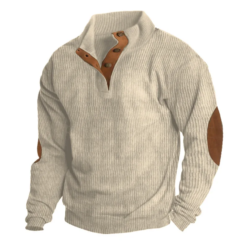 

Men's Independent Station Sweater Corduroy Pullover Henley Shirt Men's Casual Long Sleeve T-shirt