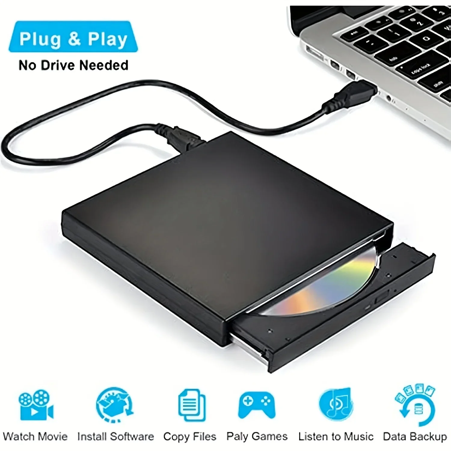 

External CD DVD Drive, USB 2.0 Slim Portable External CD-RW Drive DVD-RW Burner Writer Player for Laptops