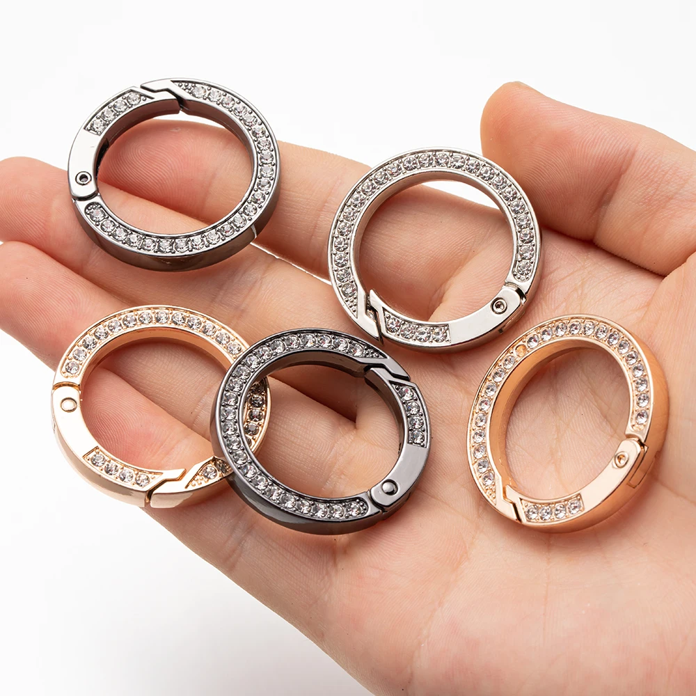 5Pcs Kristall Strass Frühling O Ringe Runde Öffnende Karabiner Snap Schnalle DIY Anhänger Tasche Strap Elegante Schlüsselring Haken – Detail 6