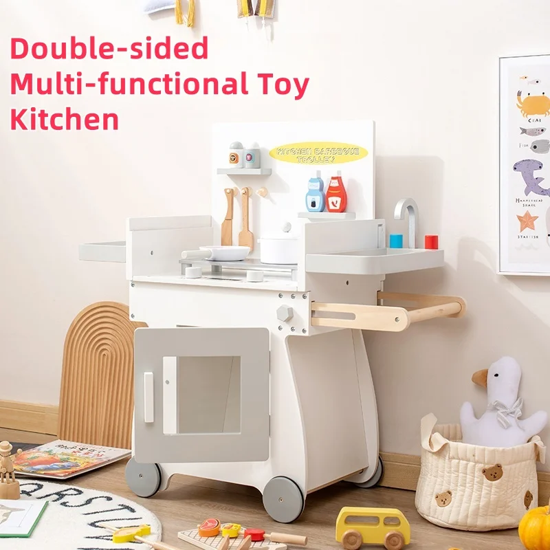 New Wooden Ice Cream Cart Toy Set for Kids' Pretend Play – Parent-Child Interactive Simulation Food Cart