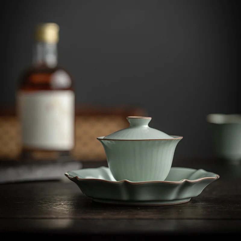 100ml Tianqing Ru Kiln Ceramics Ercai Tea GaiWan Handmade Household Puer Kung Fu Tea Set Ceremony Drinkware Accessories Gift
