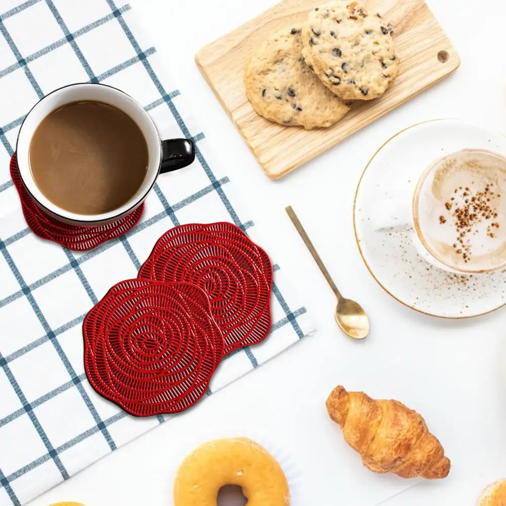 

Rose Shape Round Coasters PVC Heat Resistant Table Mats Tabletop Protection Coasters Cup Cushion For Kitchen Restaurant Bar