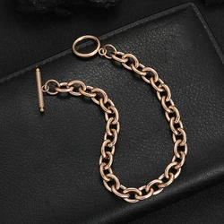 Stylish Golden Black Stainless Steel Chain Bracelet - Universal Accessory - 21cm (ROSE GOLD COLOR)