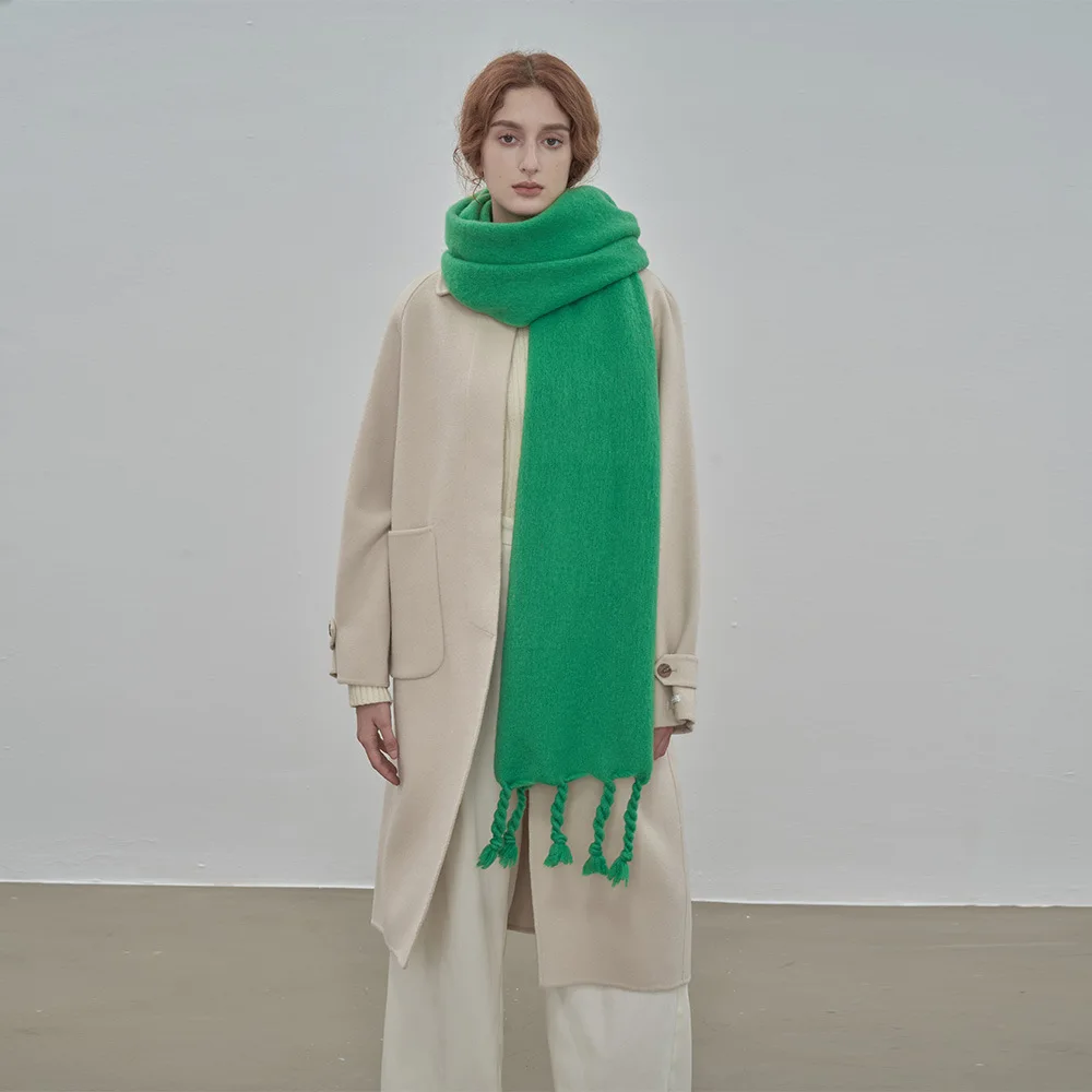

2024 New Stylish Cloak Lengthened Thickened Scarf Imitation Cashmere Winter Shawl Travel Solid Color Big Tassel Cape T792