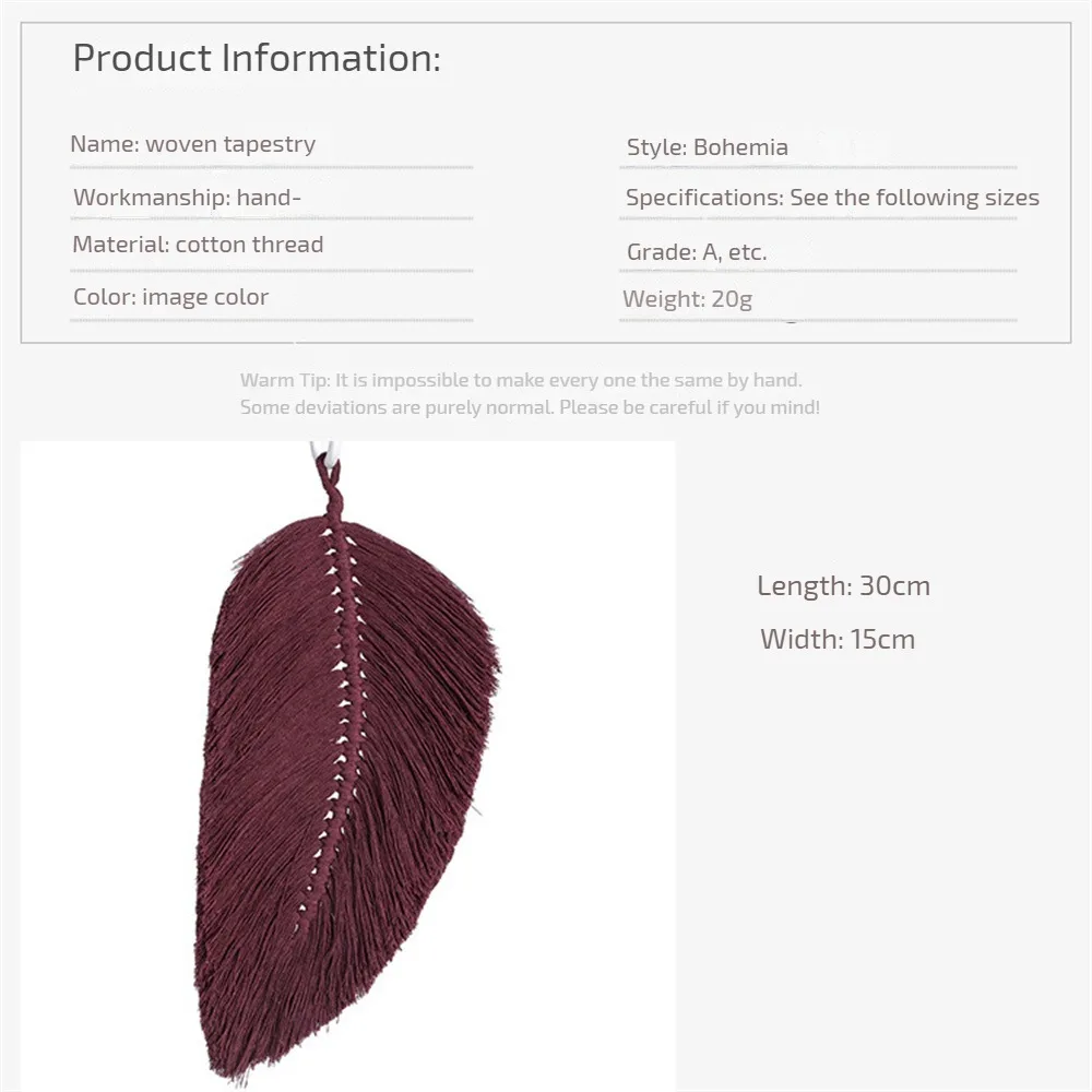 Chic Colorful Macrame Wall Hanging Hand-woven Tapestry Leaf Feathered Bohemian Style Boho Decor For Home Kids Room Decoration