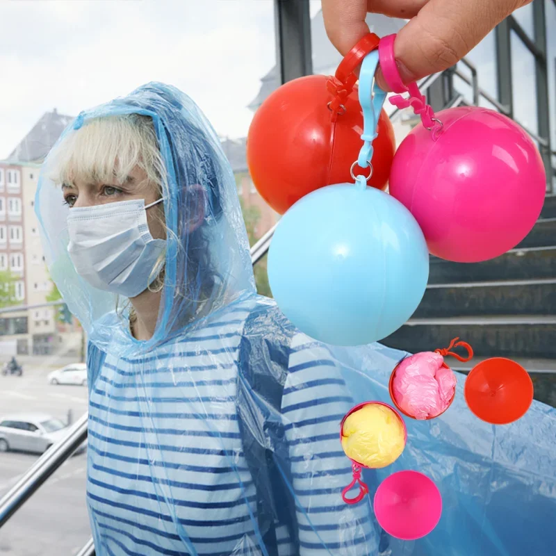 Raincoat Poncho 1/12pcs Portable Raincoats Balls Disposable Pocket Rain Ponchos Balls with Hook Adult Outdoor Travel Hangable Rain Coats Supply raincoat poncho