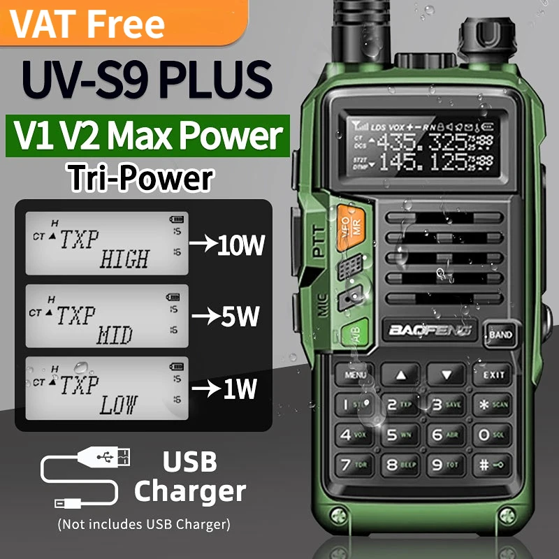 

Высокомощная двухсторонняя радиостанция Baofeng UV-S9 PLUS V2, 10 Вт, VHF/UHF, Любительская Портативная радиостанция для охоты