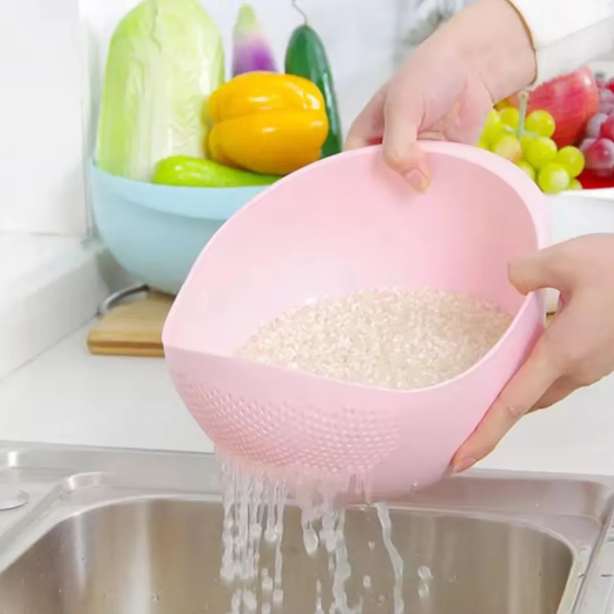 1/3pcs-Household Vegetable Washing Basket Fruit Basin Rice Drainage Basket Kitchen Supplies Small Tools Multi-purpose