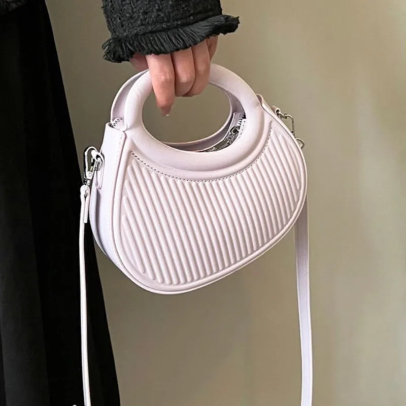 JIAERDI Purple Stripe Saddle Bag Women Personalized Leather Handbag Ladies Fashion Niche Design Shoulder Crossbody Bag 2025 New