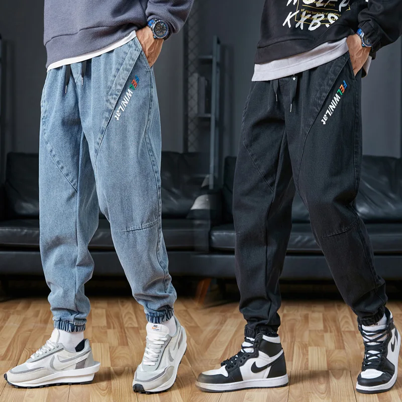 

High Quality Autumn Winter New Men Washed Jeans Nine Point Casual Pants Slim Korean Denim Pants