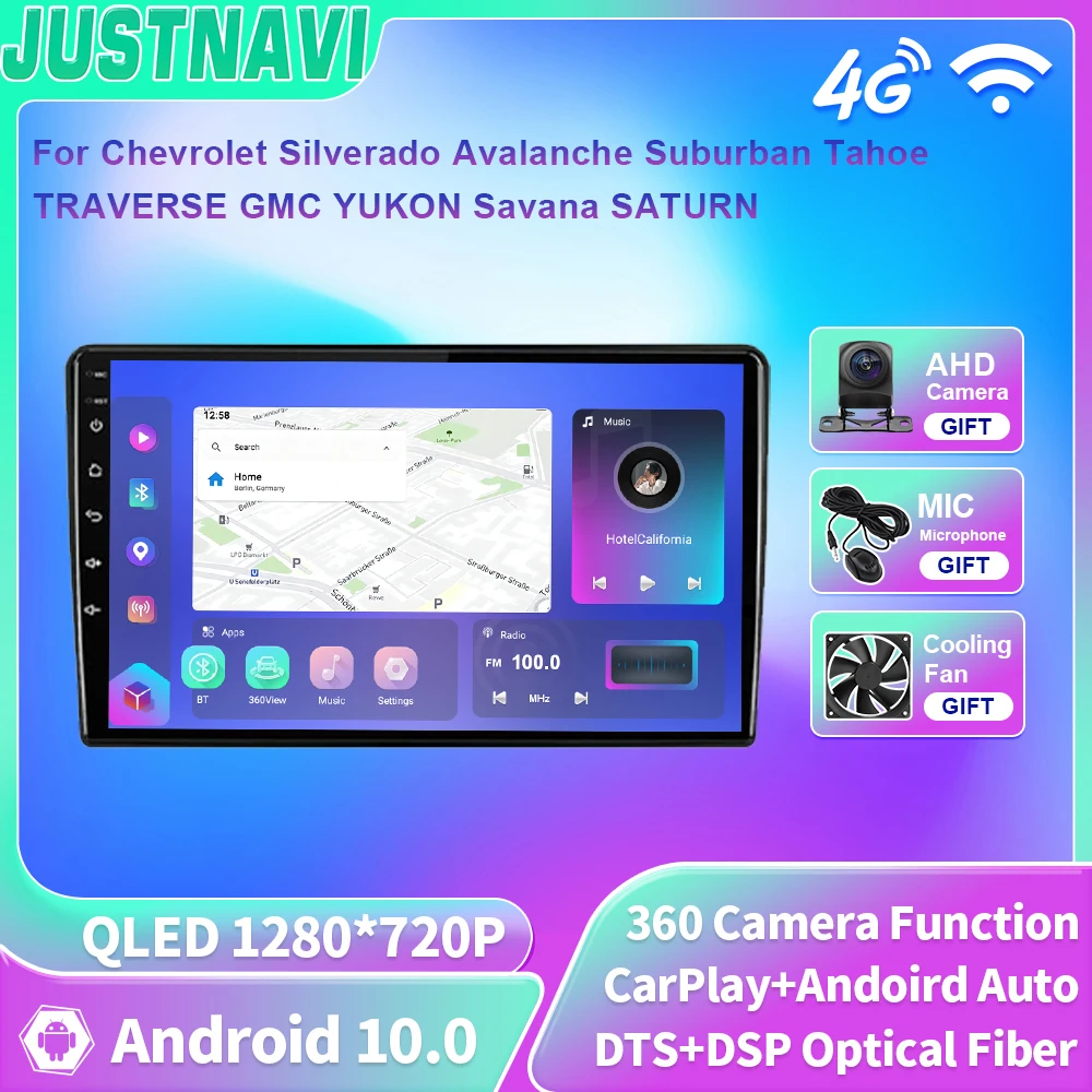 

JUSTNAVI Car Radio Android 10 For Chevrolet Silverado Avalanche Suburban Tahoe TRAVERSE GMC YUKON Savana SATURN Multimedia Video