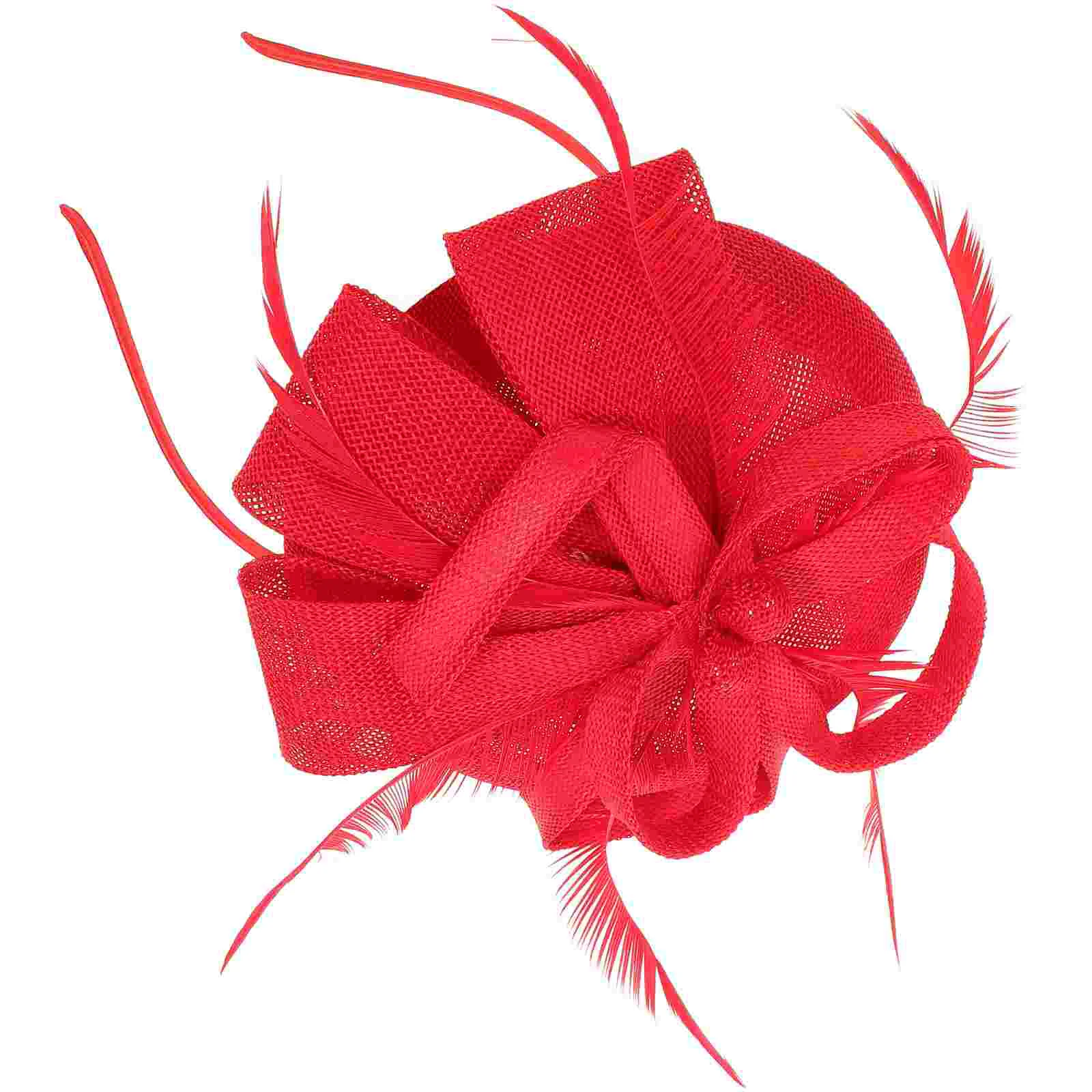 

Fascinator Hat Tea Party Hat on a Headband and a Clip Bridal Wedding Headwear for ( Red )