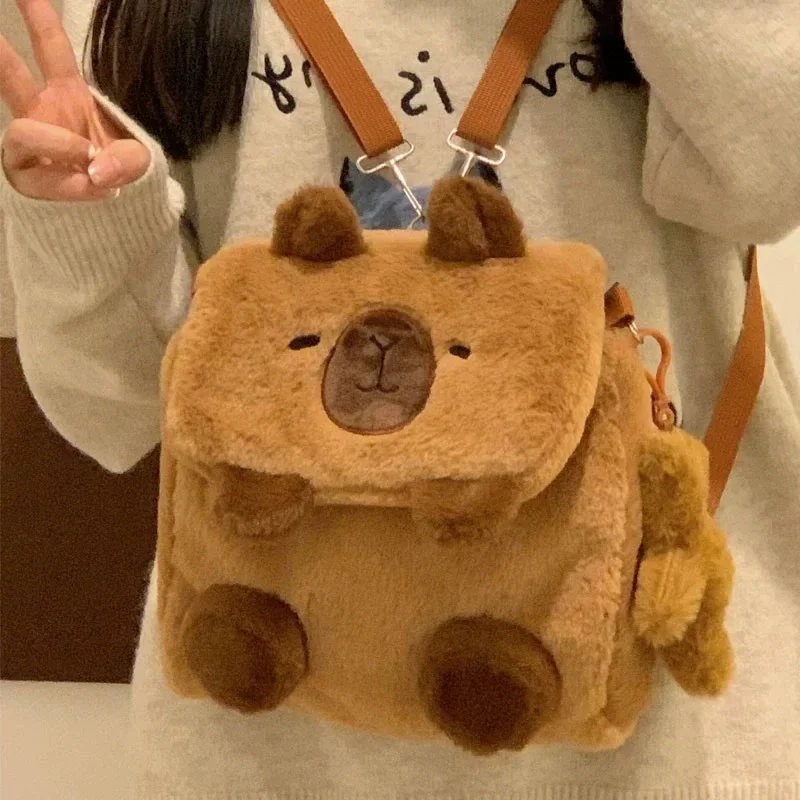 

Capibala Bag Women's Plush Cute Versatile Cartoon Capybara College Student Crossbody Bag Backpack Shoulder Bag Peripheral