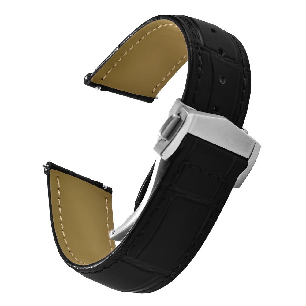 Premium Leather Watch Strap with Solid Deployment Buckle - Unisex Luxury Watch Accessory