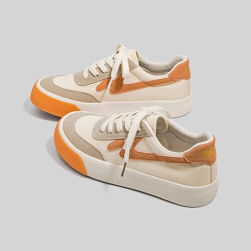 

35-40 Womens Vulcanized Shoes Canvas Shoes Female Spring/autumn Lace-up Flat Bottom Comfortable Fashion Ladies Footwear 34hw