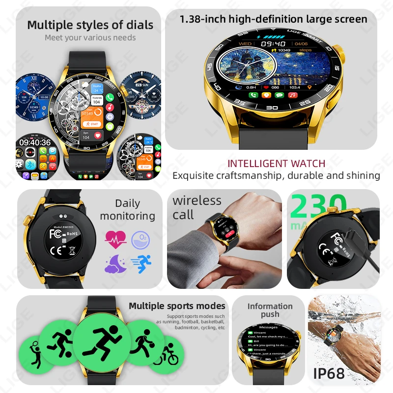 LIGE New 1.38" HD Voice Calling Smart Watch Men Blood Oxygen Health Monitor Sports Fitness Watches Women Bluetooth Smartwatch