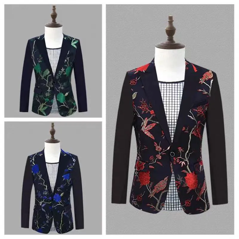 

Men's Print Slim Blazers Party Wedding Emcee Dress Bar Singer Stage Chorus Performance DanceWear