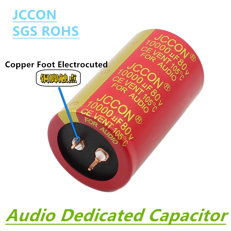 1PCS JCCON 80v10000uf audio electrolytic capacitor 10000UF80V 35x60 red robe copper foot high fidelity amplifier low ESR 1pcs jccon 100v10000uf audio electrolytic capacitor 10000uf100v 35x70 red robe copper foot high fidelity amplifier low esr