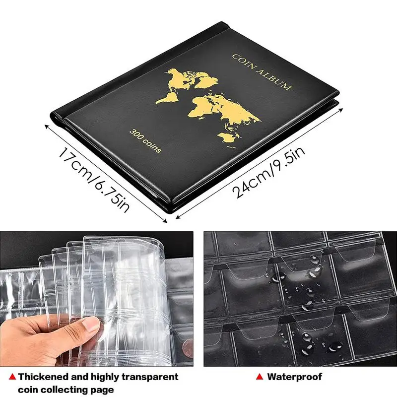 Portable Coin Collection Set 300 Panels Pvc Transparent Loose-leaf Philatelic Book Album with Zipper Protection #W0