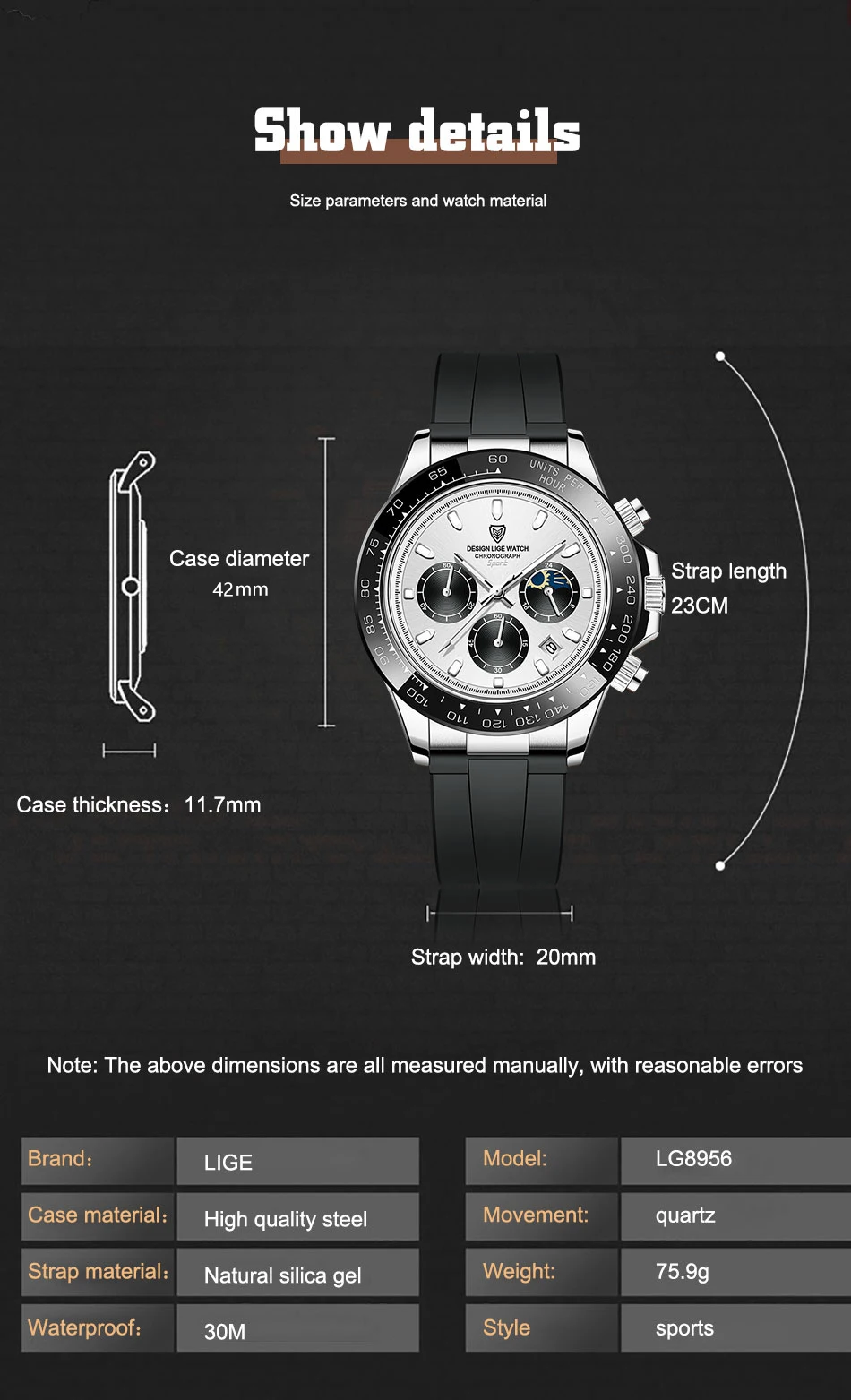 LIGE Men Watch Sport Chronograph Panda Dial Watches Fashion Man Quartz Wristwatch 30M Waterproof Luminous Watch Auto Date Clock