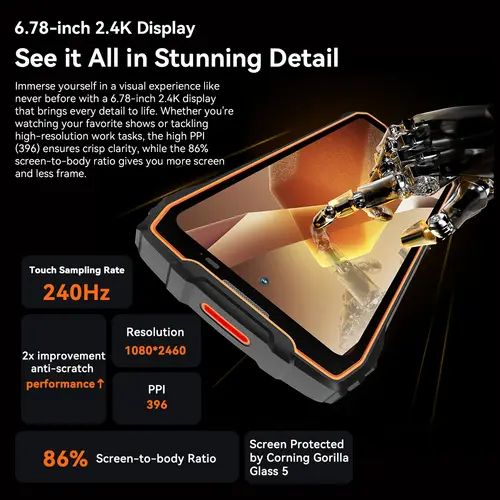 BLACKVIEW BL7000 5G AI Rugged Phone Deepseek GPT Android 15 Smartphone, 6.78" HD+2.4K Display 120Hz, 8GB RAM 256GB, 7500Amh - Image 3