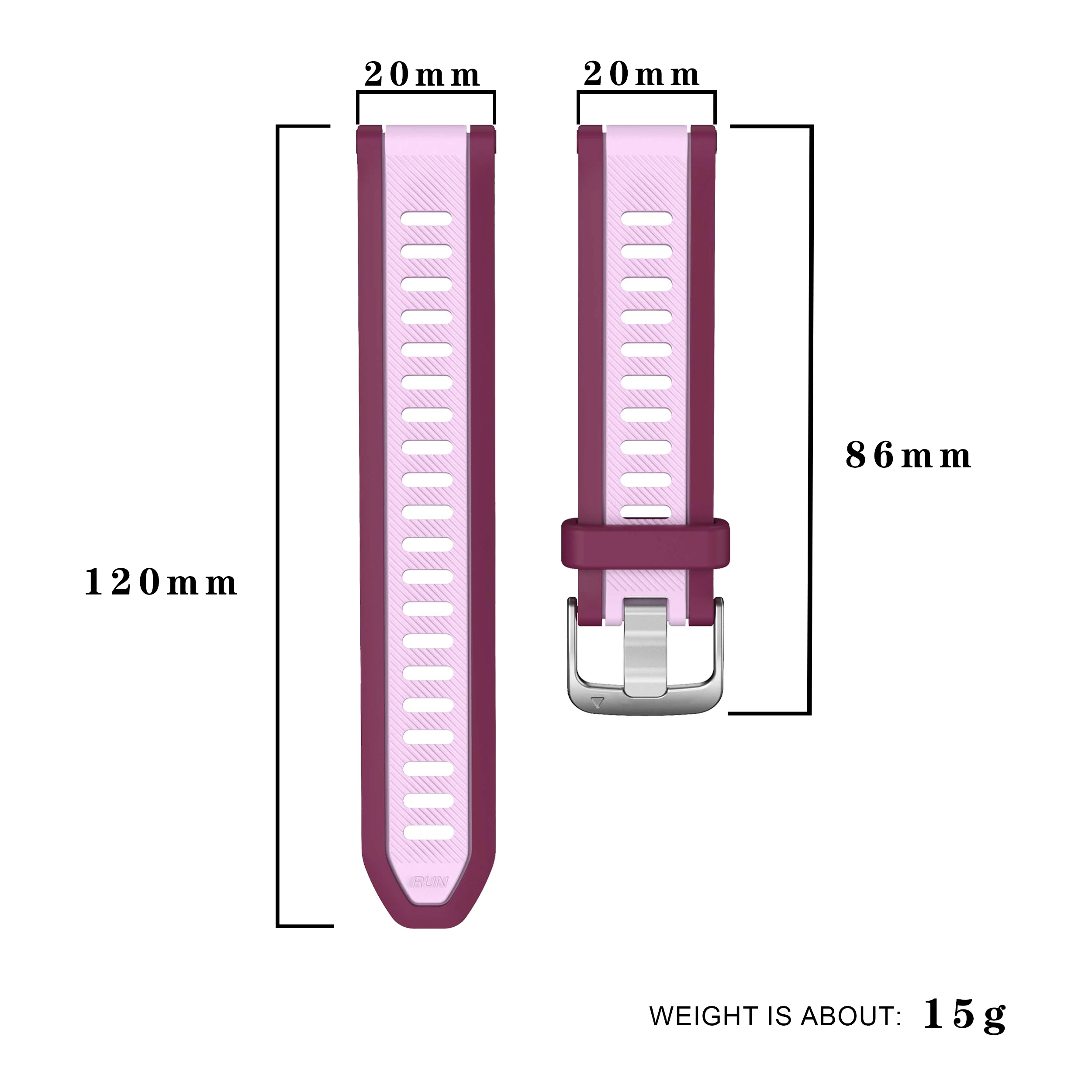 Sporty Two-Tone Quick Release Silicone Watch Strap, 20mm