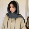 Korean Autumn Winter Balaclava Hats Women Knitted Drawstring Scarf Warm Plush Hooded Caps Soft Sweet Cute Elegant Beanies Caps 2