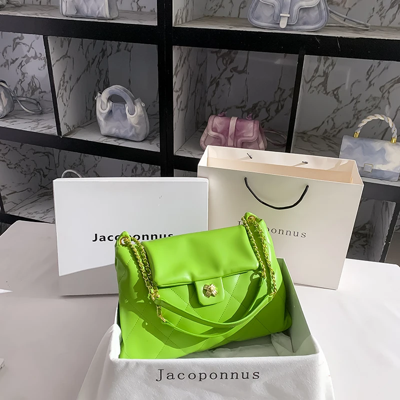 COY JACOPONNUS Derma Fluorescent Green Tote Bag New Advanced Sense Large  Capacity One Shoulder Underarm Bag