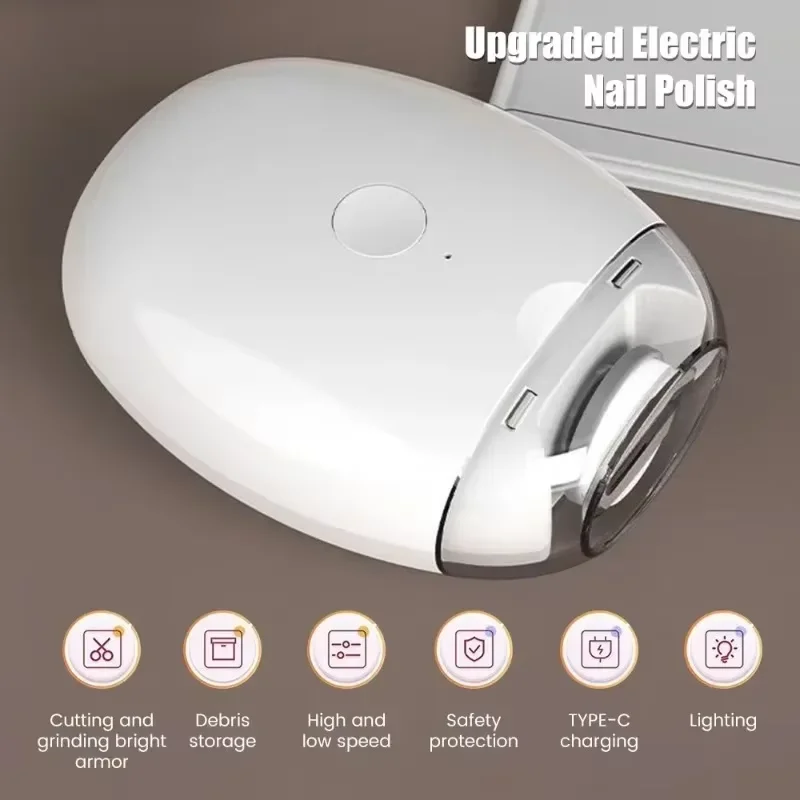 2 IN 1 Electric Nail Clipper Grinder With LED Light For Baby Adult Mini Manicure Tools