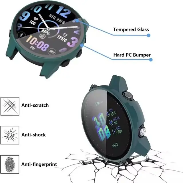 Gehärtetes Glasgehäuse für Garmin Forerunner 165 965 955 255 Displayschutzfolie und schützende Stoßstangenabdeckung für Garmin 265 265S 255S – Detail 2