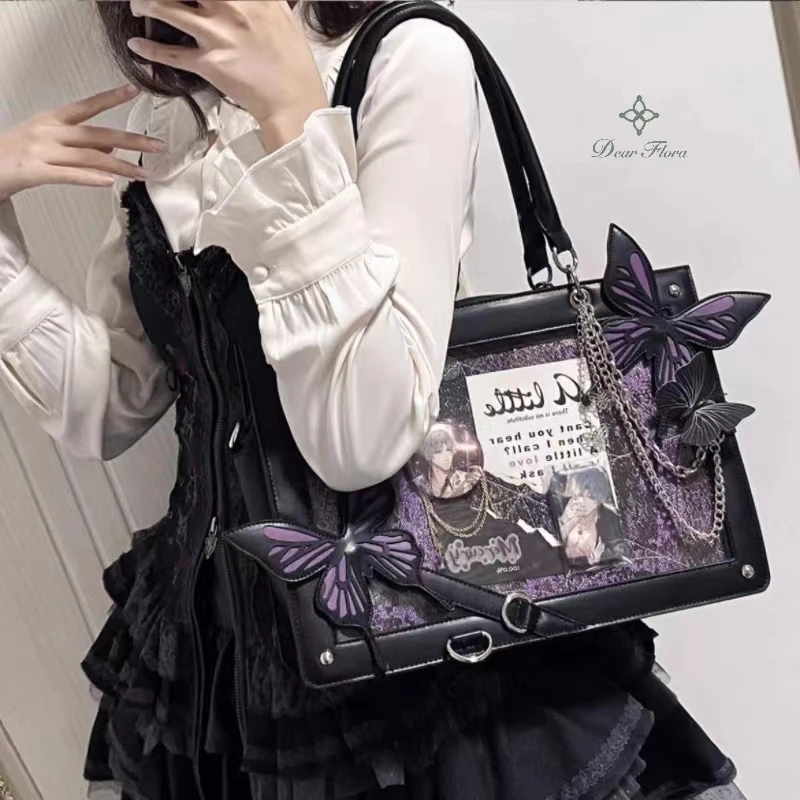 

Y2K Labyrinth Butterfly Spider Web Letter Chain Handbags DIY Transparent Ita Bag Lolita Gothic Tote Vintage Fashion Shoulder Bag