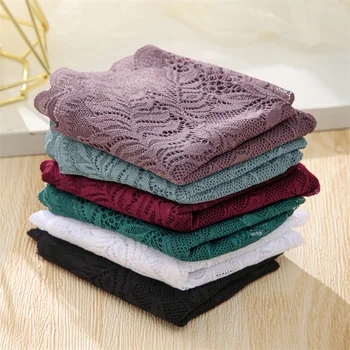 FINETOO 4pcs Lace Floral Boyshorts Underwear for Women Sexy Hollow Out Solid Panties Female Low-Waist Breathable Girls Lingerie 5