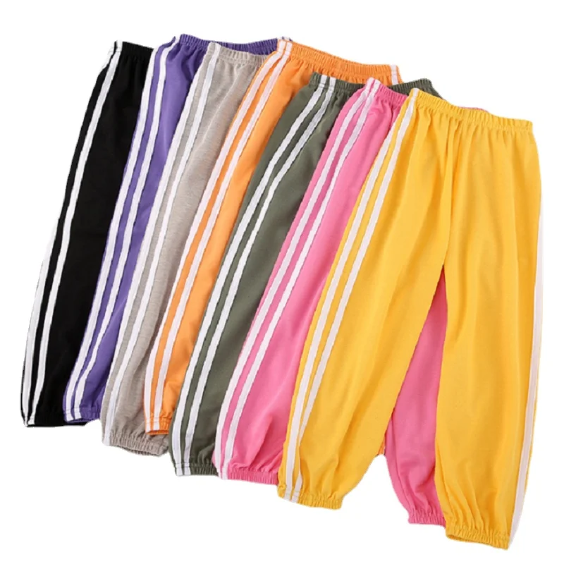 

3-12Y Kids Sport Harem Pants Summer Candy Color Harem Pants Boys Girls Patchwork Trousers Drawstring Side Stripe Teens Pants