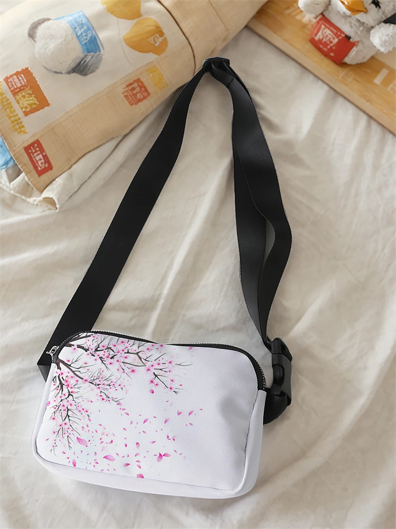 1pc,pink peach blossom pattern fashionable adjustable crossbody bag, neutral sports waist bag, suitable for running