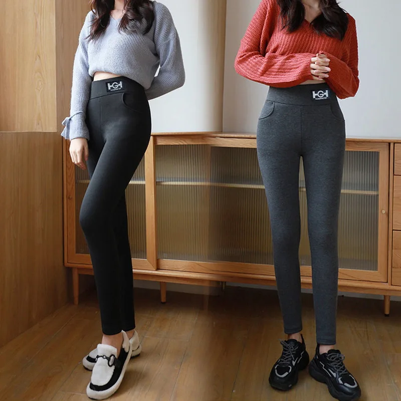 겨울 보온 두꺼운 레깅스, 매우 두꺼운 하이 스트레치 램스울 레깅스, 플리스 안감 타이츠, 섹시한 스키니 피트니스 여성 바지