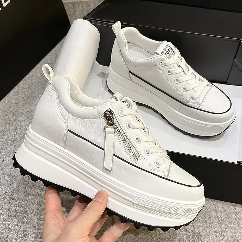 

Genuine Leather Platform Sneakers Women White Running Shoes 2023 Woman Designer Casual Lace Up Vulcanized Shoes Chunky Sneakers