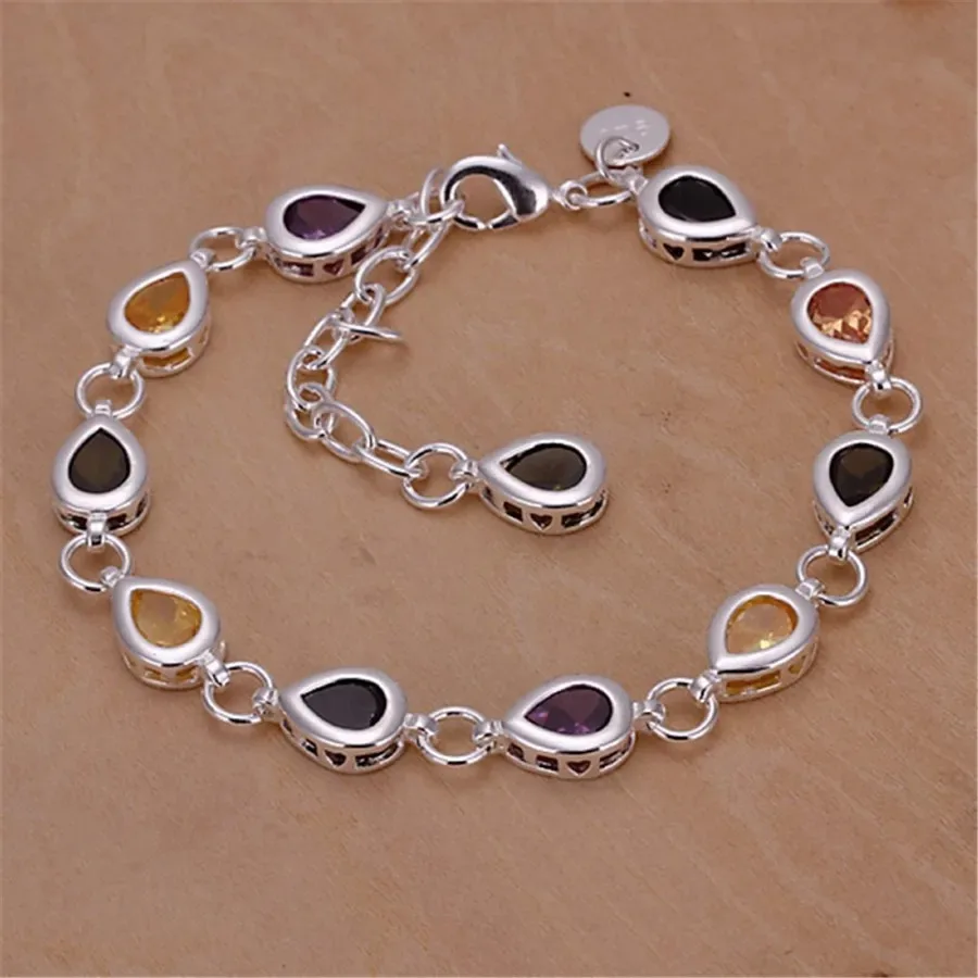 Wholesale 925 Sterling Silver Noble Charm Bracelets Zircon Chain Crystal Jewelry Fashion for Women Wedding Lady Cute