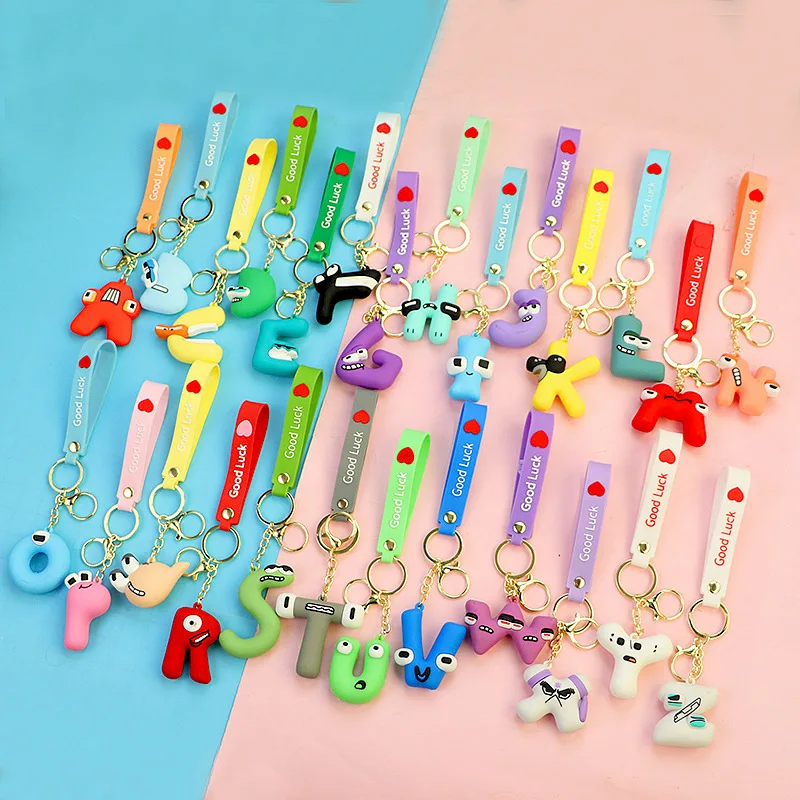 26pcs/set Cartoon Funny Alphabet Lore Keychain For Kids Figure Toys Cute Alphabet Number Ornament Bag Pendant Key Chain Keyring