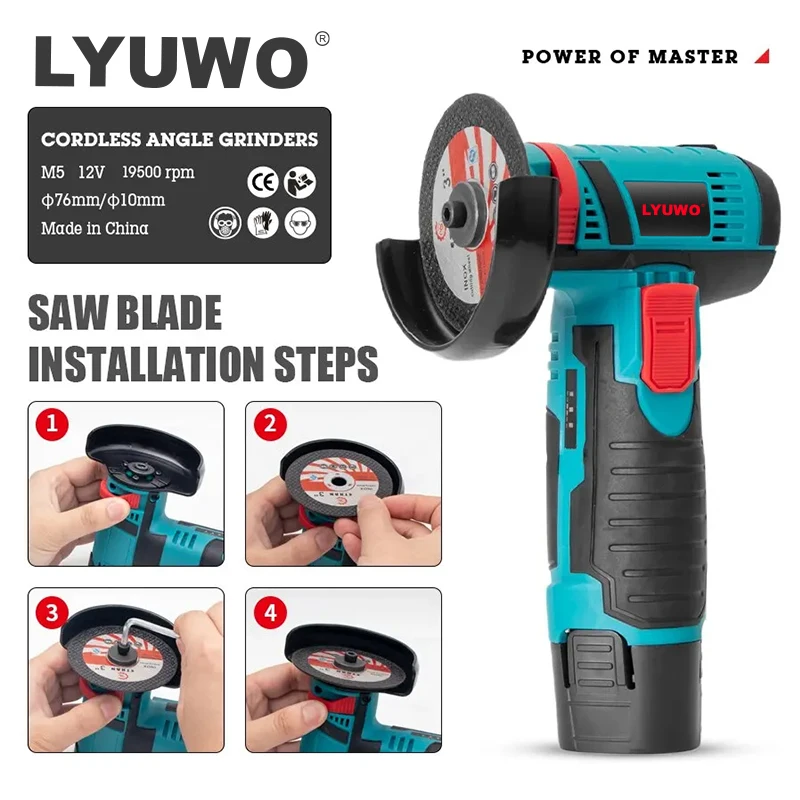 LYUWO Micro Angle Grinder, Filling Grinder for Diamond Cutting, Wireless Power Tool, 12V 4