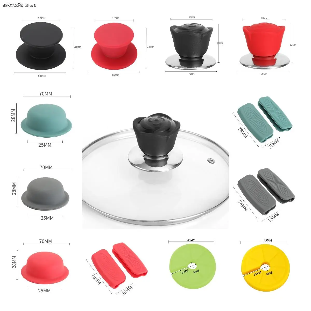 12pcsPotLidKnobSiliconeUniversalPotLidCoverKnobHandle