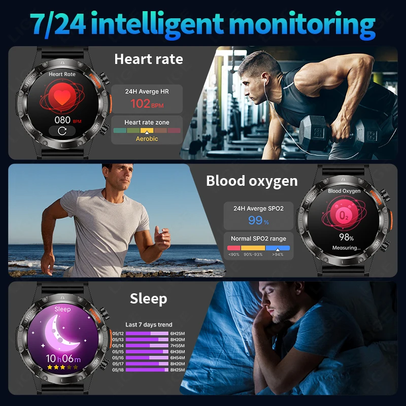 LIGE Outdoor Bluetooth Call Smart Watch Men 360 * 360 High Definition Full Touch Screen Sports Health Monitoring Smartwatch Men