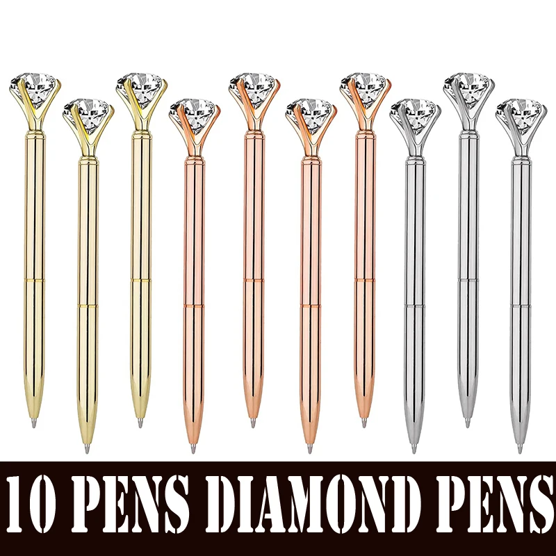

10PCS Diamond Pens with Crystal Diamond Ballpoint Pens Metal Pens with Black Ink Cute Ballpoint Pens Beautiful Wedding Pens