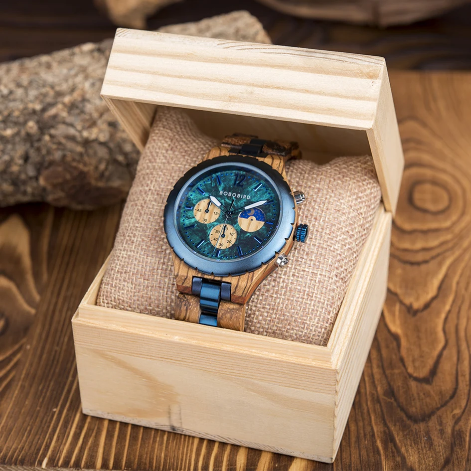 BOBO BIRD Montre bracelet en bois pour homme et femme, montre bracelet avec logo personnalisé