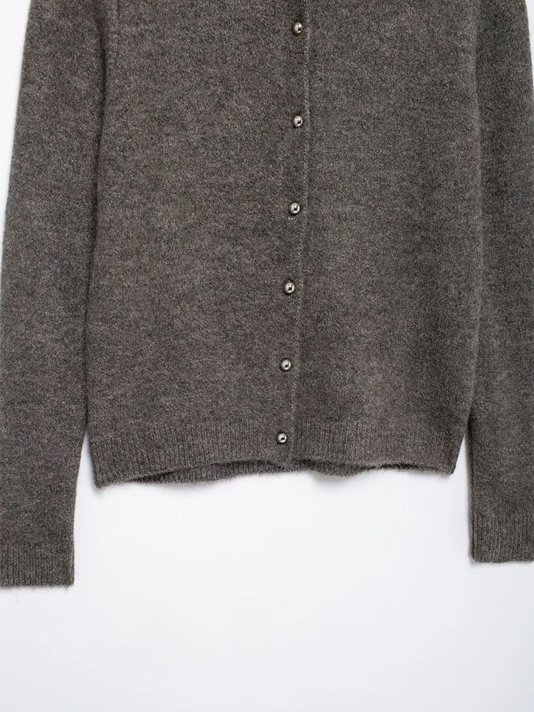 Casual Chic Women Cardigan Long Sleeve Metal Button Vintage Knitting Cardigans 2025 Autumn Winter Short Sweater Coat