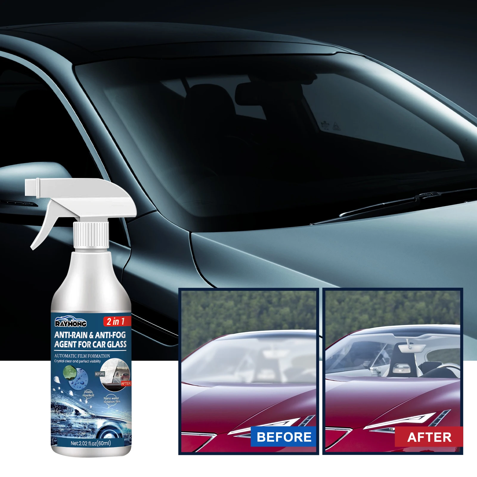 Anti-Rain Anti-Fog Coating Agent 60ML for Car Windshield Glass