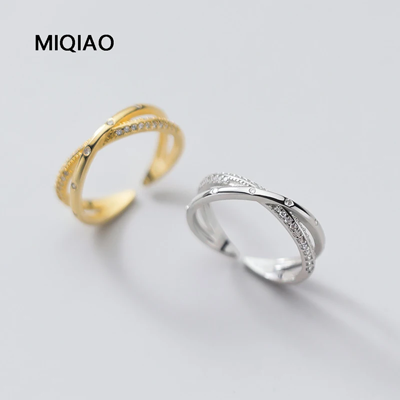 

MIQIAO Woman Rings Jewelry 925 Sterling Silver Ring Trending Products Double Cross Adjustable Opening Adjustable Opening Fine