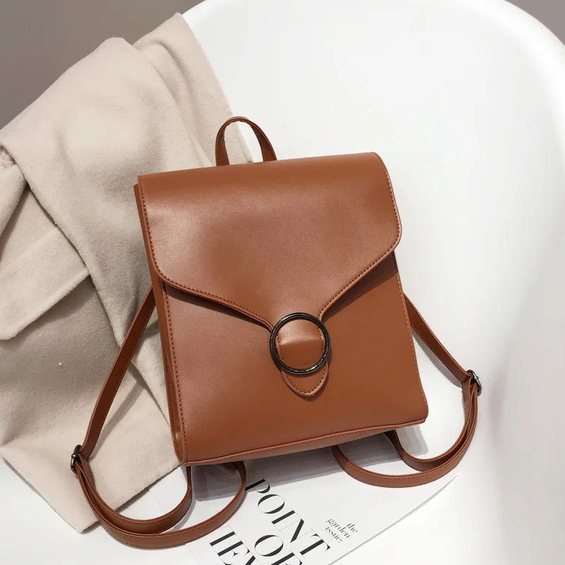 

Women's Korean Version Trendy PU Leather Retro Women's College Style Casual Minimalist Student Backpack Travel Women's Bag