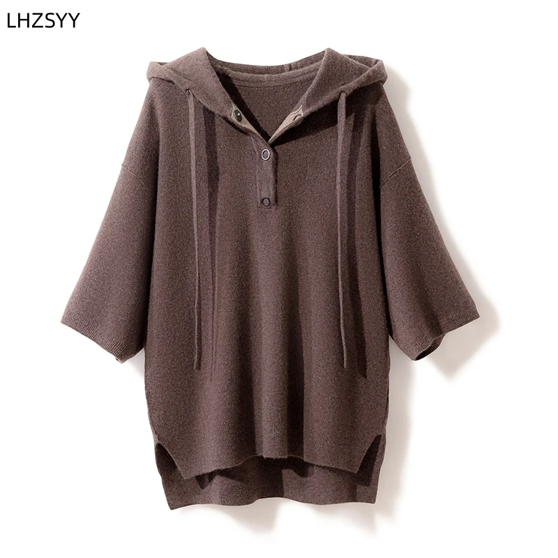 

LHZSYY Ladies New 100%Pure Cashmere Hooded Sweater New Knit Large size Hoodies High-Grade Pullovers Loose Warm Jackets Tops Tide